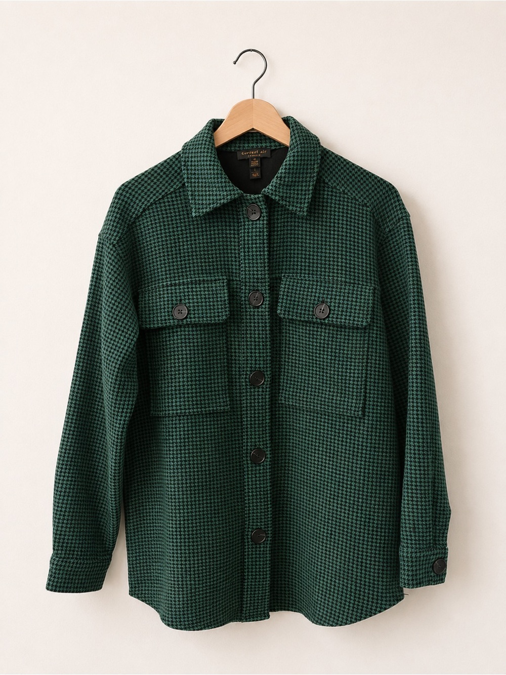 Anthropologie Womens Dark Green Houndstooth Button-Up Jacket